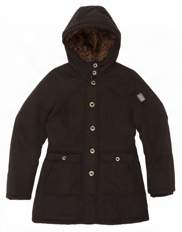 Refrigue Womens Hooded Sherpa Parka Jacket UK 10 Small Black Polyester