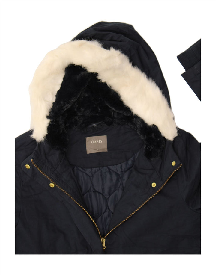 OASIS Womens Hooded Windbreaker Jacket UK 14 Medium Navy Blue Cotton Vintage Oasis and Second-Hand Oasis from Messina Hembry 