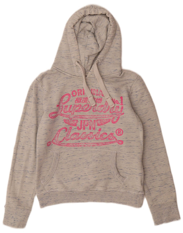 Felpa con cappuccio grafica da donna Superdry UK 10 Small Cotone chiazzato grigio