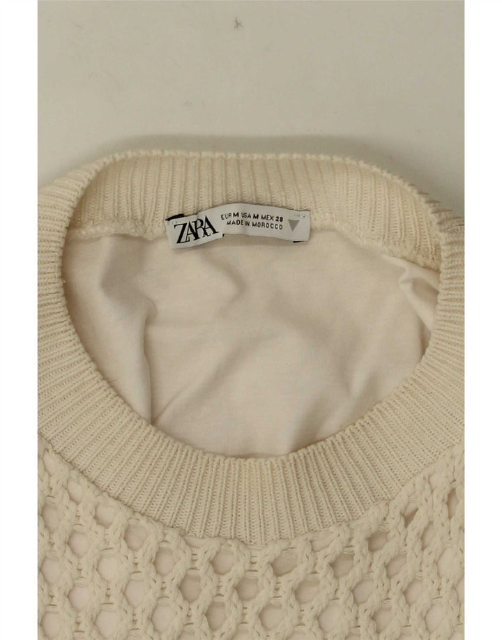Zara Mujer Blusa Top UK 42 Medio Blanco