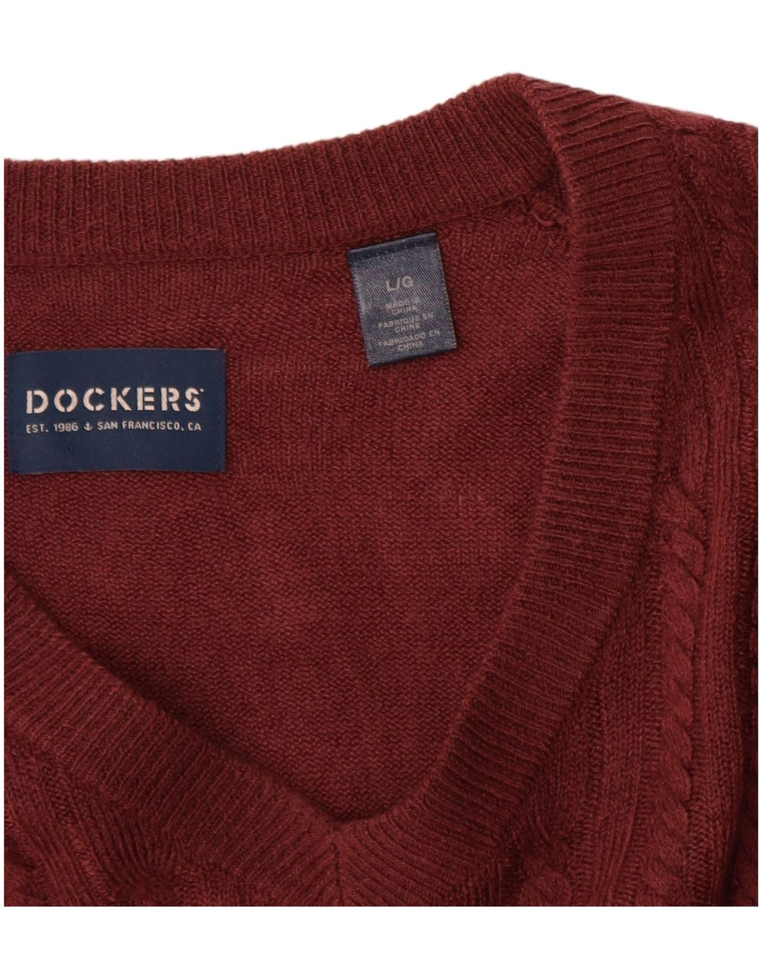 Dockers Mens V-Neck Jumper Sweater Large Maroon Acrylic