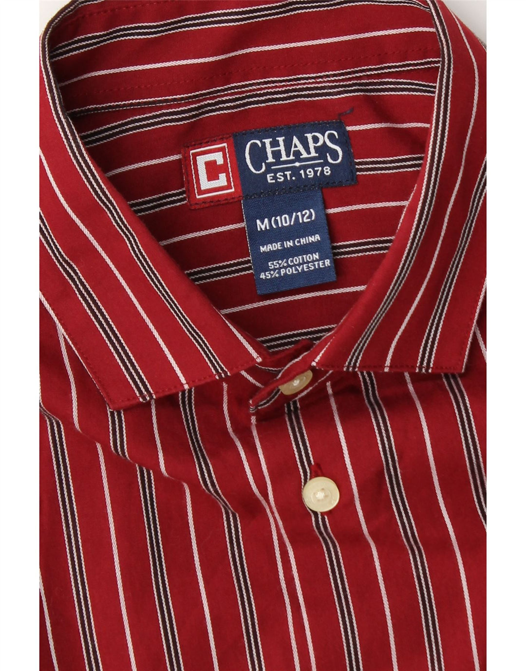 Chaps Boys Shirt 10-11 Years Medium Burgundy Striped Cotton
