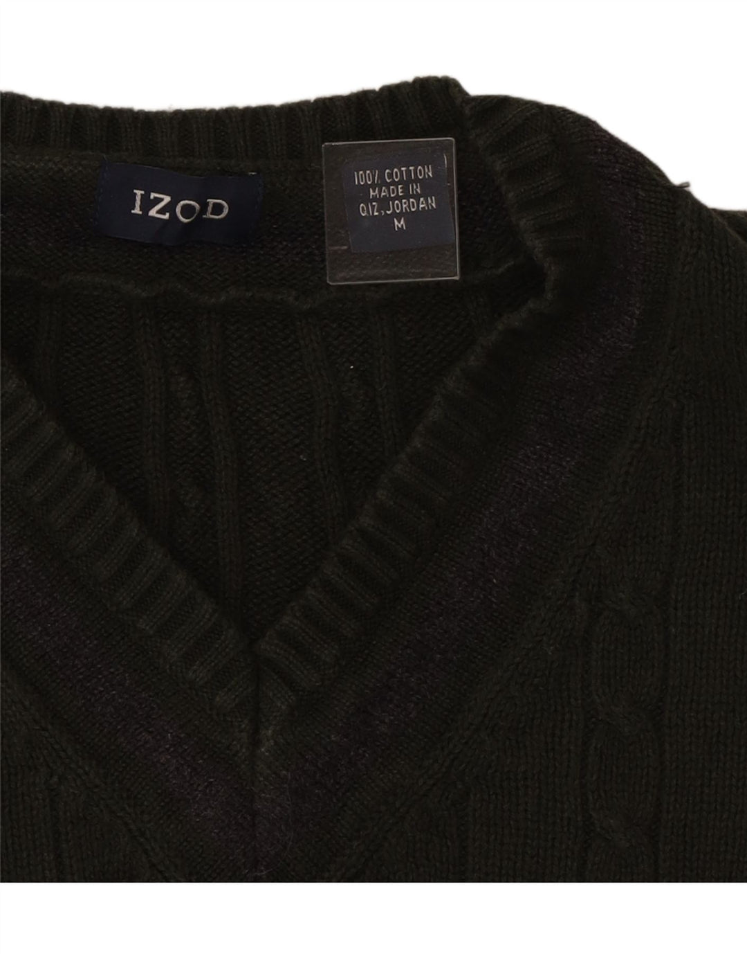 IZOD Mens V-Neck Jumper Sweater Medium Green Cotton Vintage Izod and Second-Hand Izod from Messina Hembry 