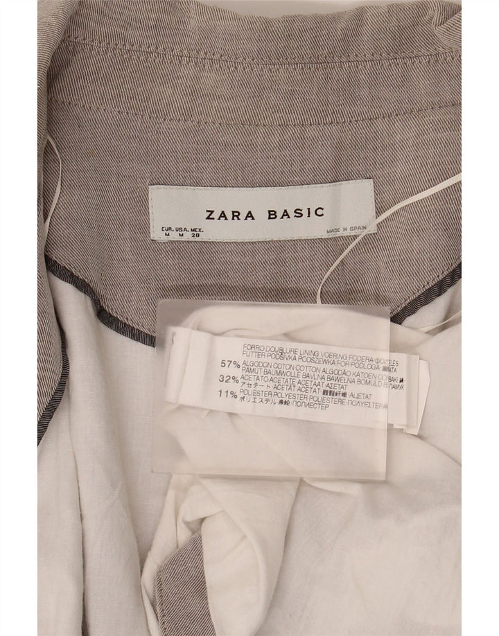 Zara Damen Open Crop Blazer Jacke UK 12 Mittelgraue Baumwolle