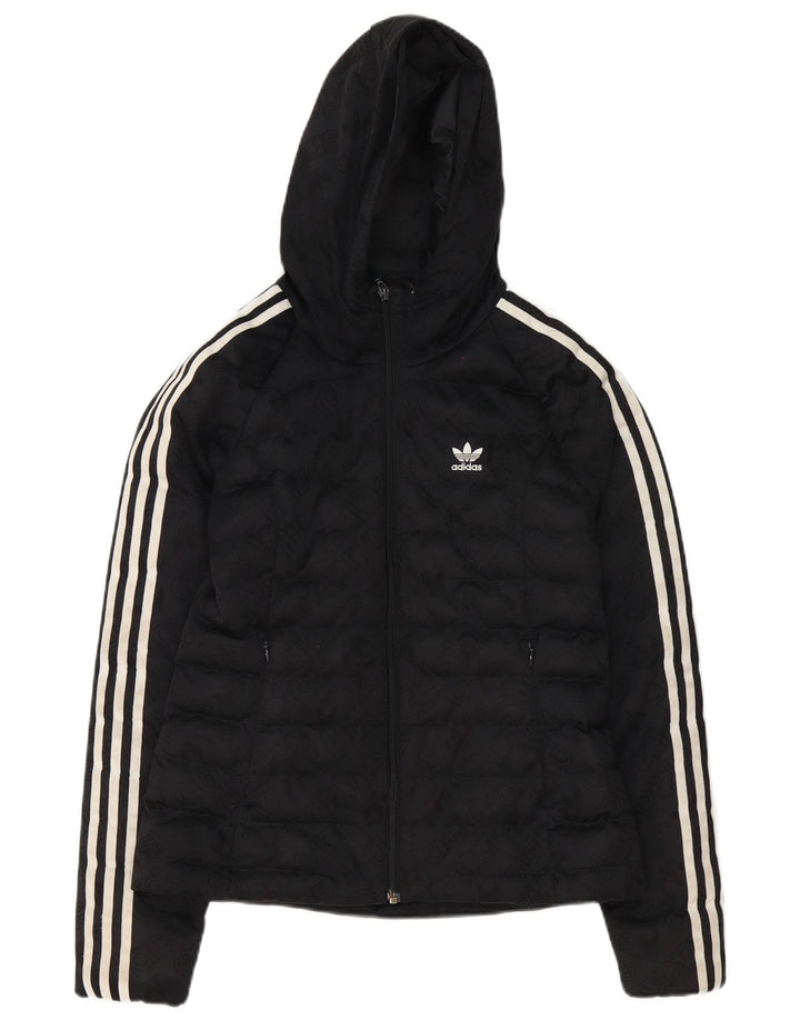 Adidas Womens Graphic Hooded Jacket UK 8 Pequeno Poliéster Preto