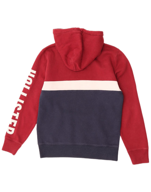 Hollister Mens Graphic Hoodie Jumper XS Red Colourblock