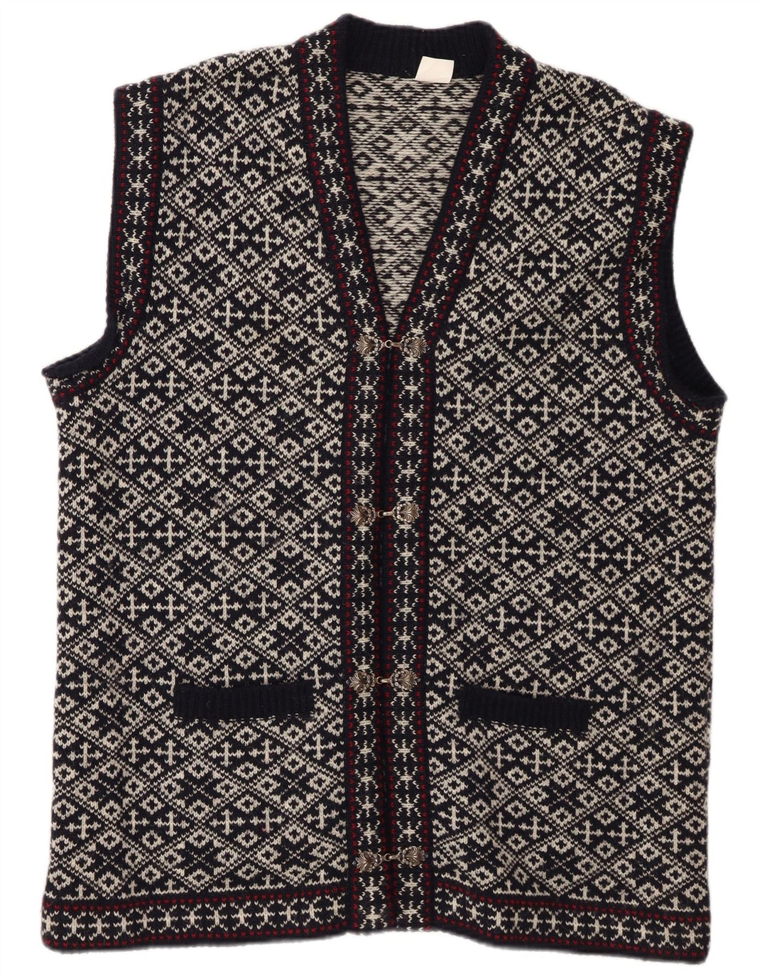 Vintage Mens Waistcoat Large Navy Blue Geometric Wool