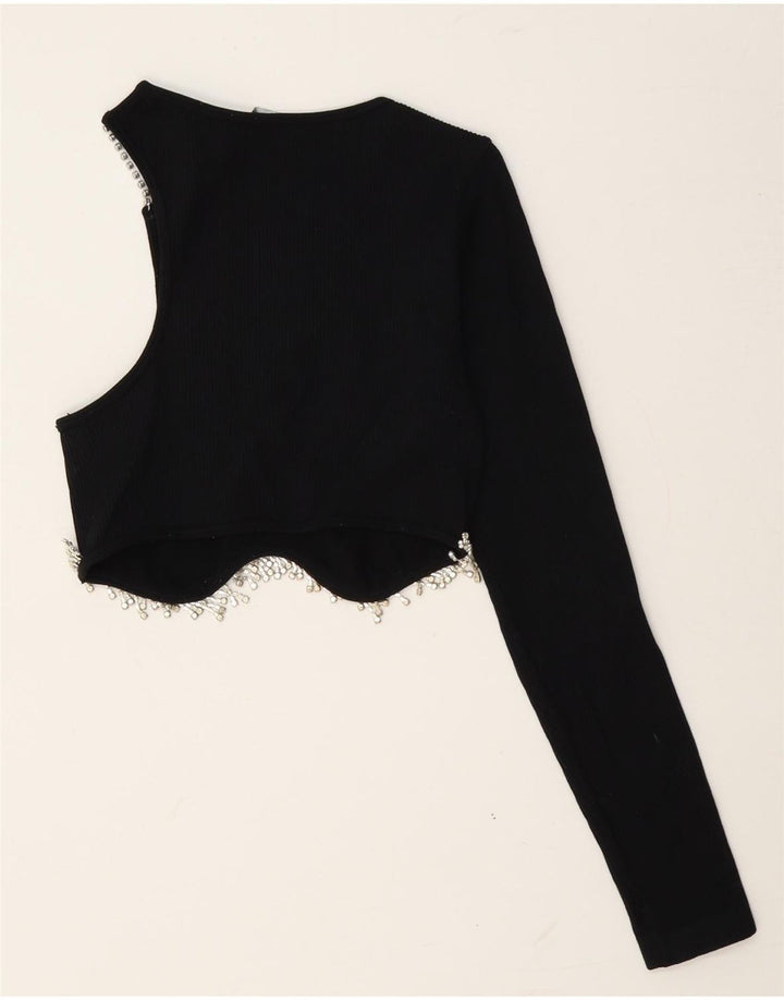 Zara Womens Crop One Shoulder Top UK 14 Large Black