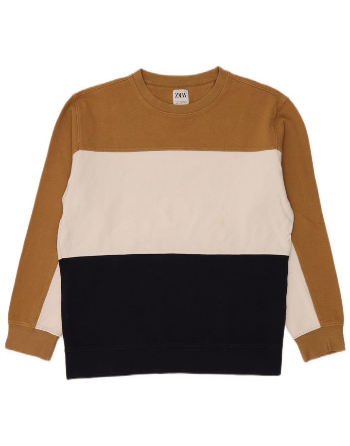 Felpa Zara da uomo, maglione grande, cotone color block multicolore