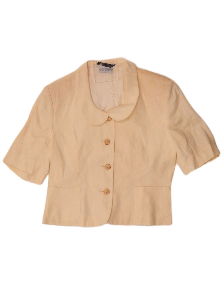 Gianfrediani Veste blazer à manches courtes 4 boutons pour femme UK 16 Large Beige