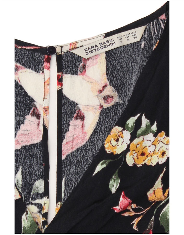 Zara Womens Playsuit UK 10 Small Black Floral Viscose