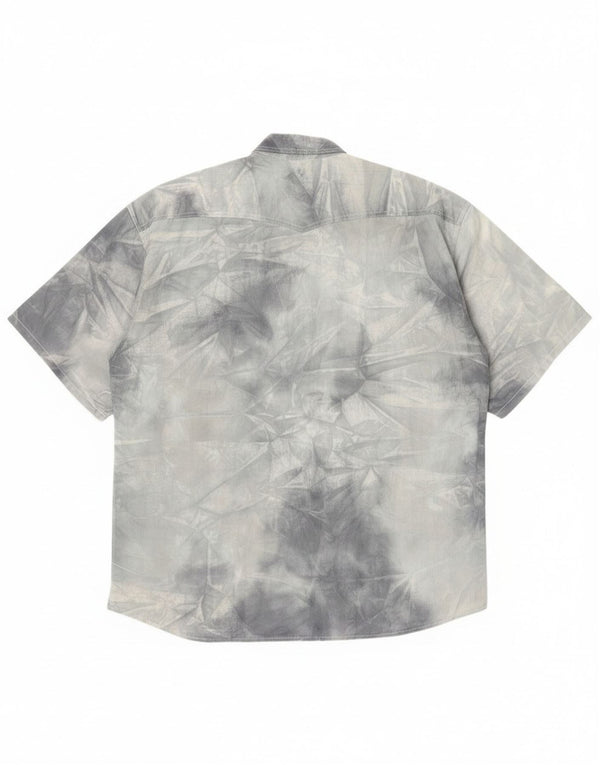 Vintage Mens Short Sleeve Shirt Large Grey Tie Dye Cotton