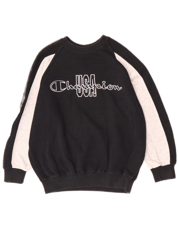 Champion Boys Graphic Sweatshirt Jumper 9-10 Years Medium Black Colourblock