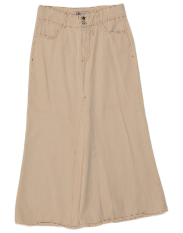 Zara Damen Midirock Medium W29 Beige Baumwolle