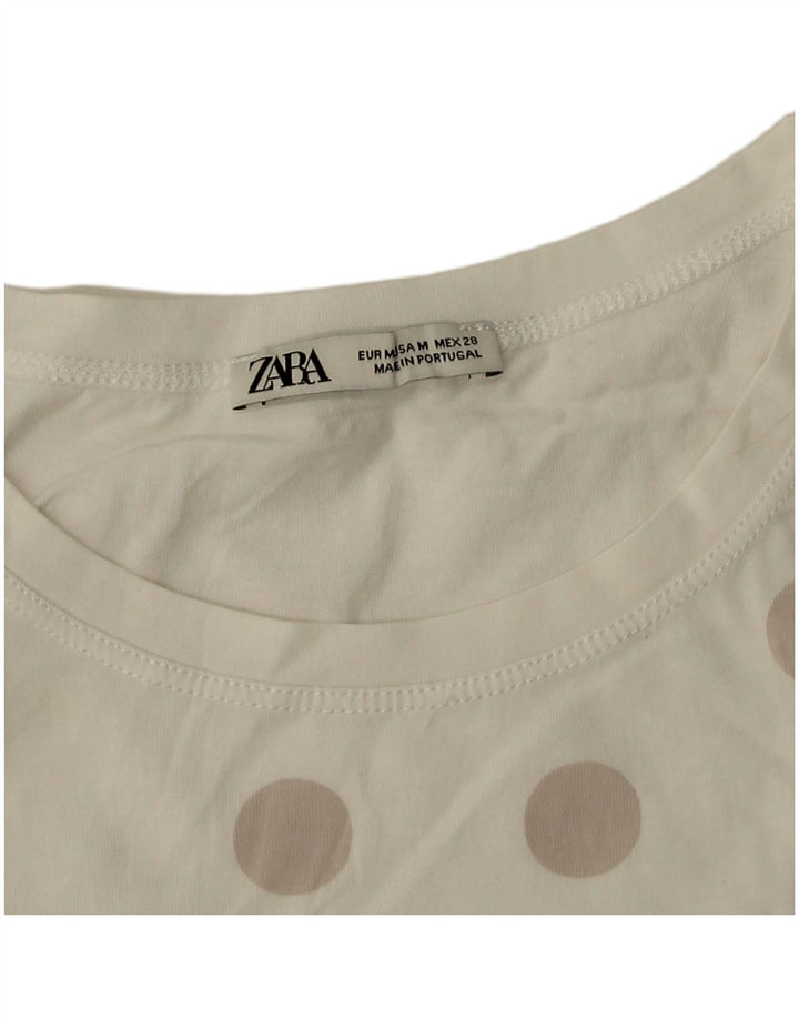 Zara T-Shirt Top UK 14 Medium White Polka Dot