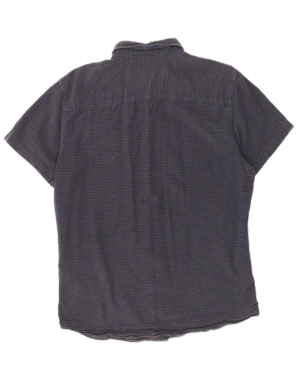 Jack & Jones Mens Short Sleeve Shirt Large Navy Blue Spotted Cotton