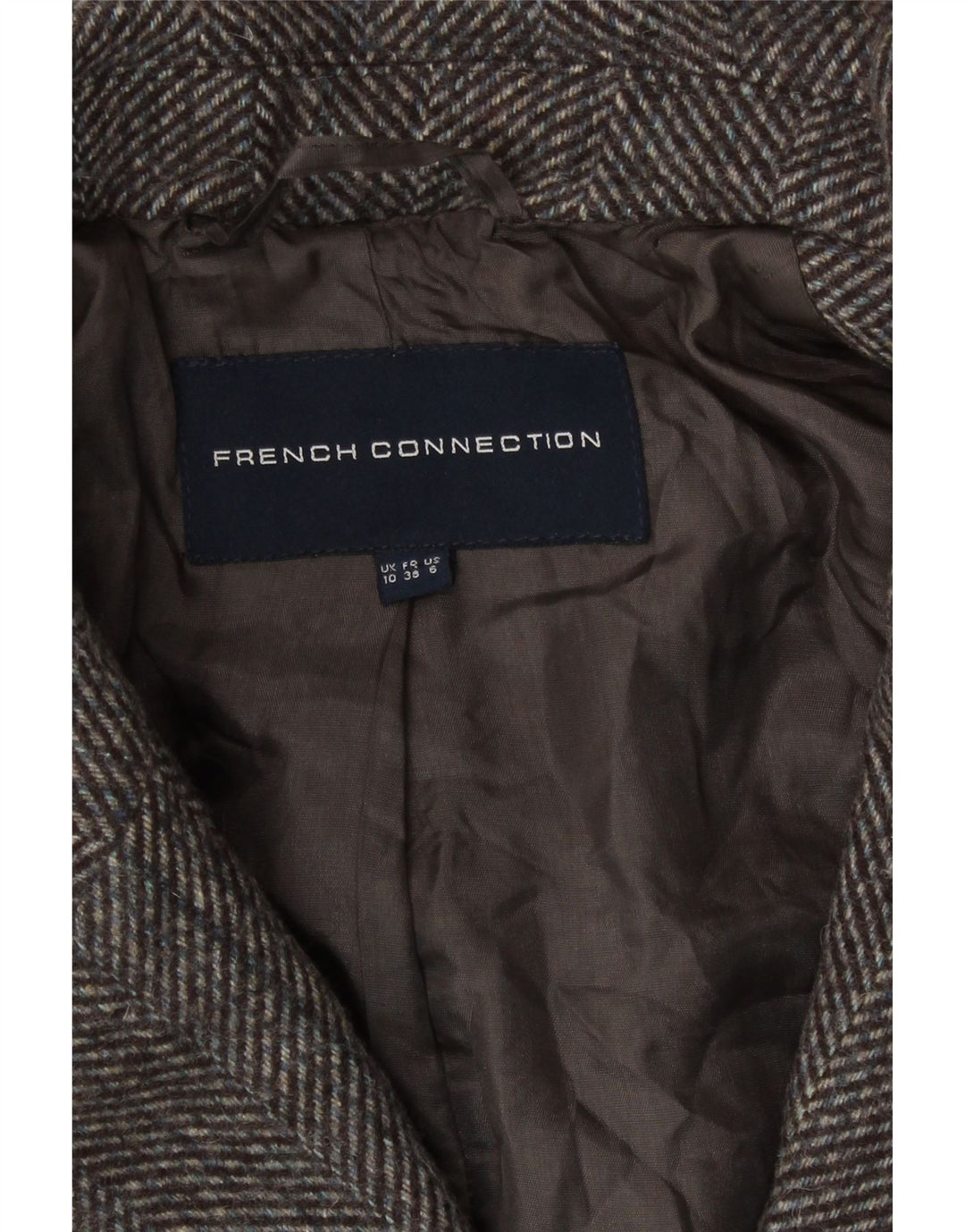 French Connection Womens Double Breasted Coat UK 10 Small Brown Herringbone