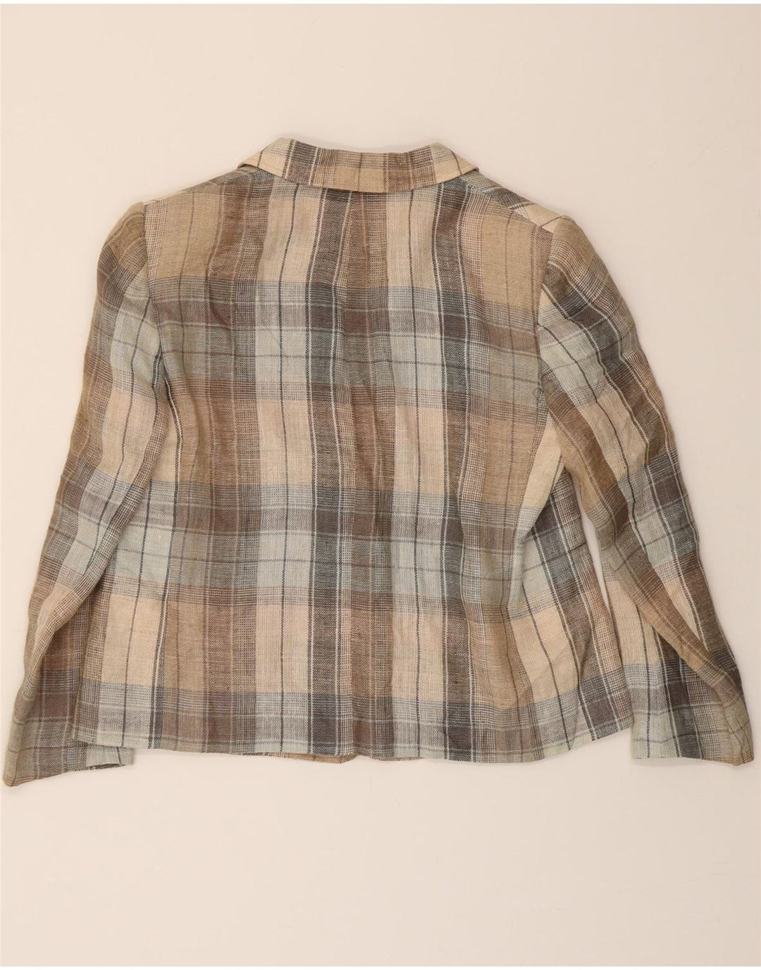 LA CORDEE Womens 2 Button Blazer Jacket UK 16 Large Beige Check Cupro Vintage La Cordee and Second-Hand La Cordee from Messina Hembry 