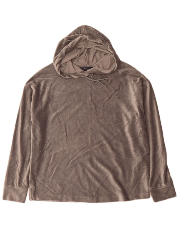 Marks & Spencer Womens Velour Oversized Hoodie Jumper UK 8 Small Grey