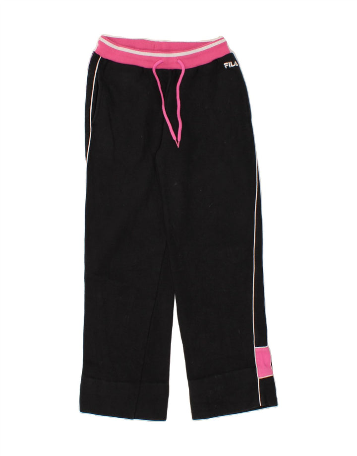FILA Womens Graphic Tracksuit Trousers UK 8 Small Black Vintage Fila and Second-Hand Fila from Messina Hembry 