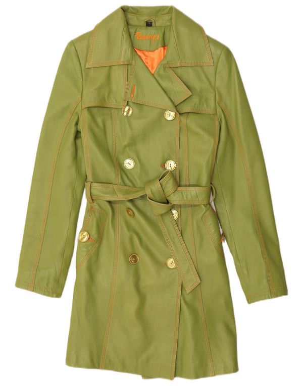Benny's Womens Double Breasted Leather Coat UK 12 Medium Green Leather