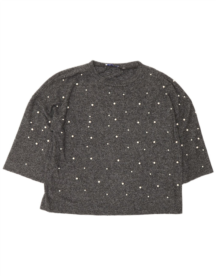 Zara Womens Oversized Top 3/4 Sleeve UK 14 Medium Grey Polyester