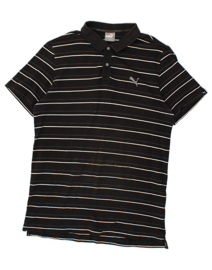 PUMA Mens Polo Shirt Large Black Striped Cotton Vintage Puma and Second-Hand Puma from Messina Hembry 