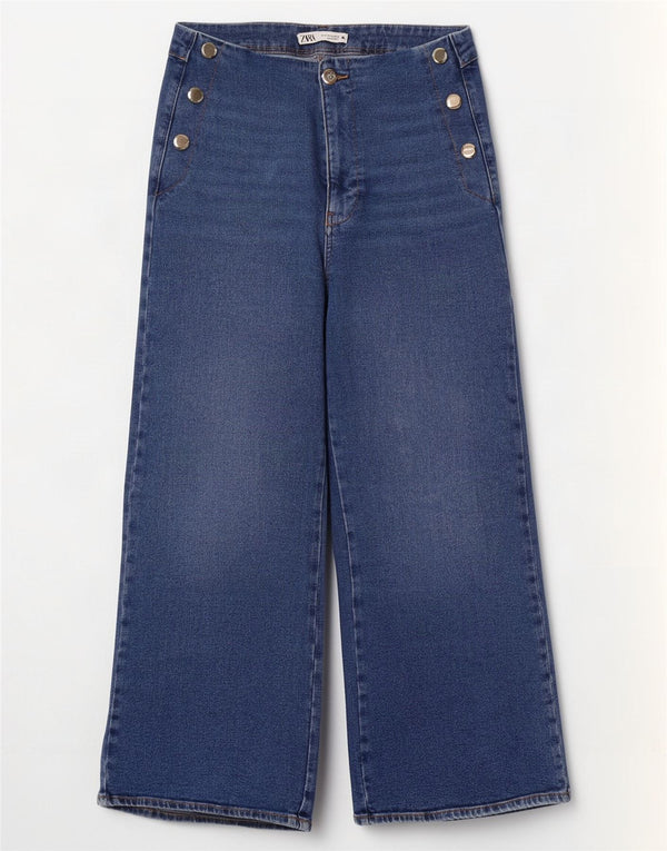 Zara Womens High Waist Wide Leg Jeans EU 42 Large W32 L27 Blue
