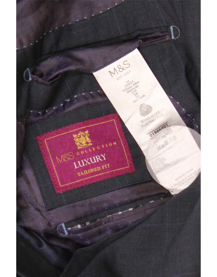 Marks & Spencer Mens Tailored Fit Blazer Jacket UK 44 XL Navy Blue Check