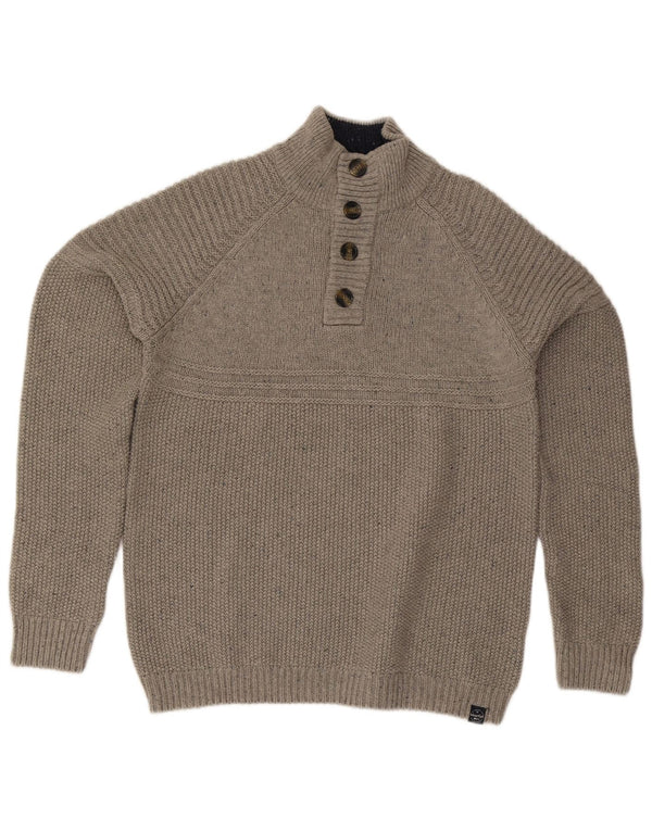 Weird Fish Mens Button Neck Jumper Sweater Large Grey Cotton