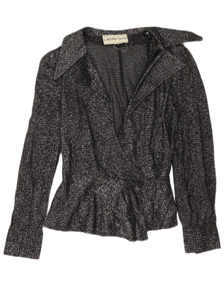 Vintage Womens Wrap Shirt Blouse EU 38 Medium Black Flecked