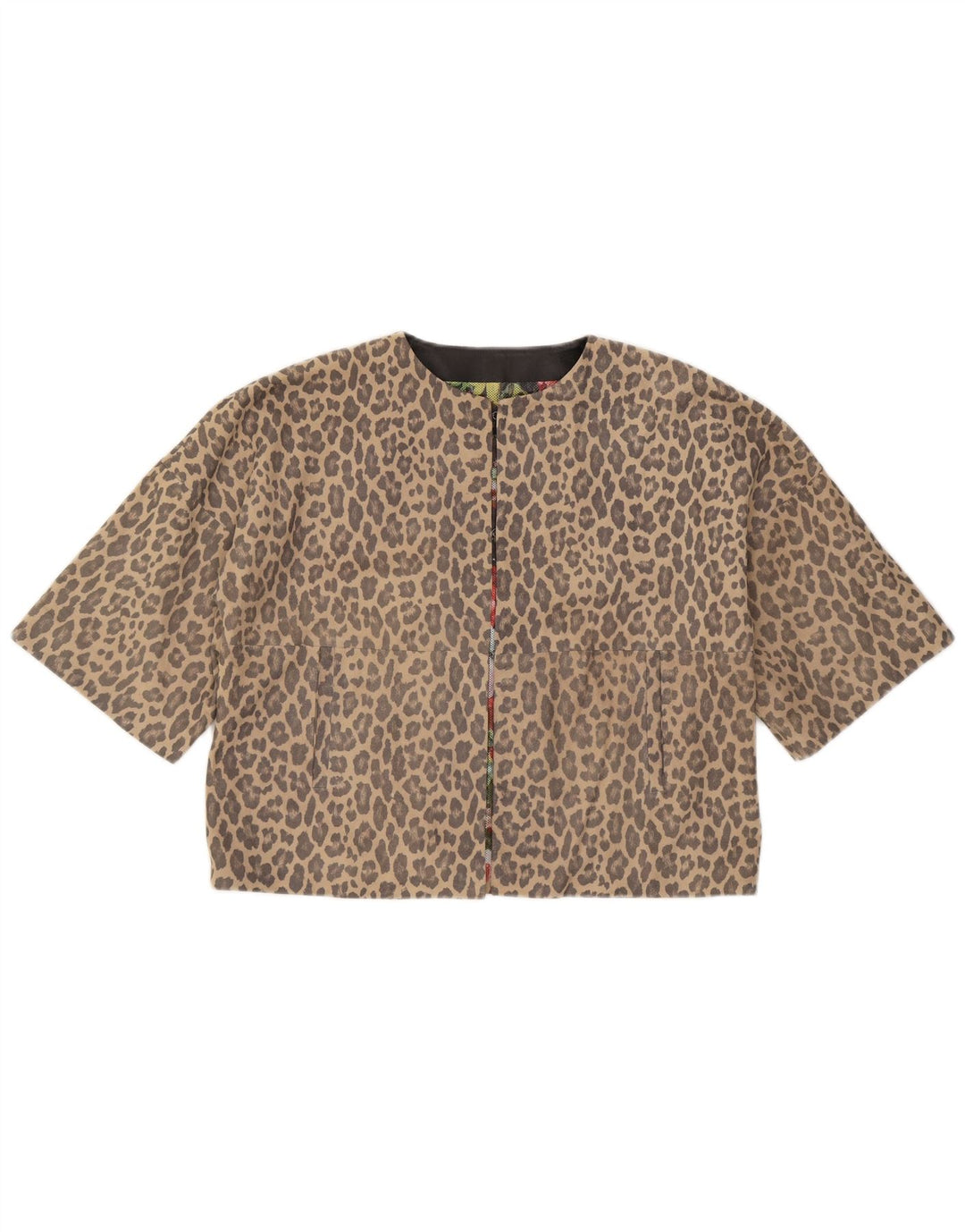 BLANCHA Womens Bolero Jacket IT 42 Medium Beige Animal Print Polyester