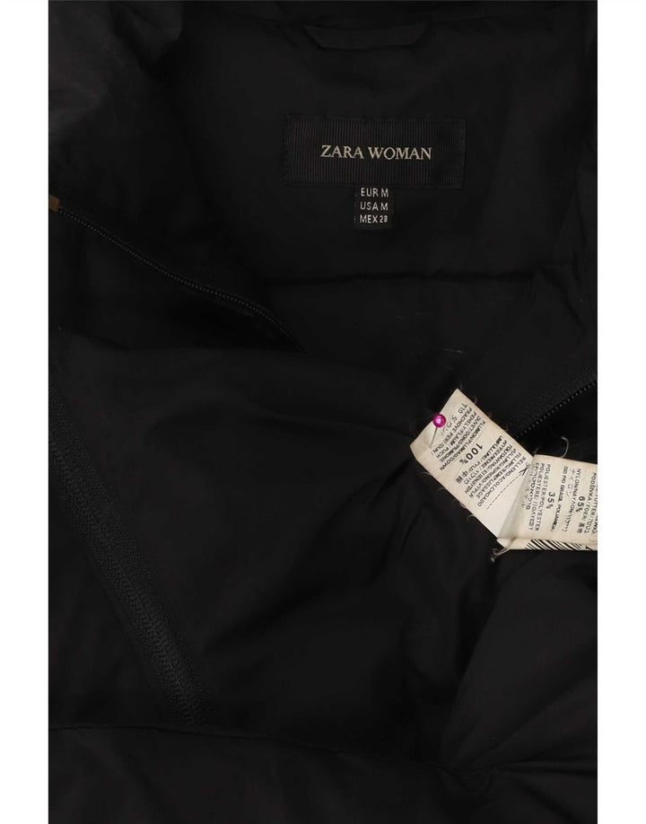 Zara Damen Wattierte Jacke UK 14 Medium Schwarz Polyamid