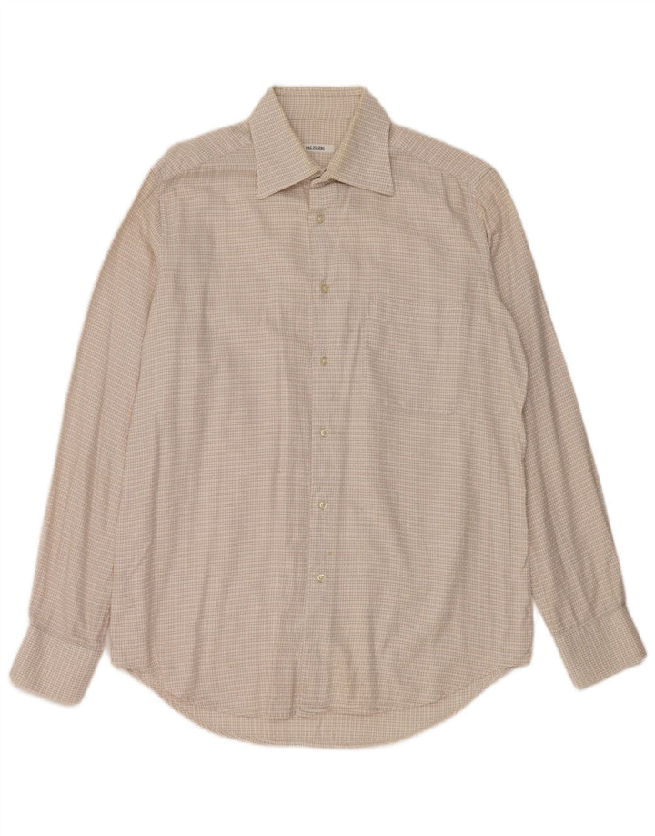 PAL ZILERI Mens Shirt Size 40 15 3/4 Medium Off White Gingham