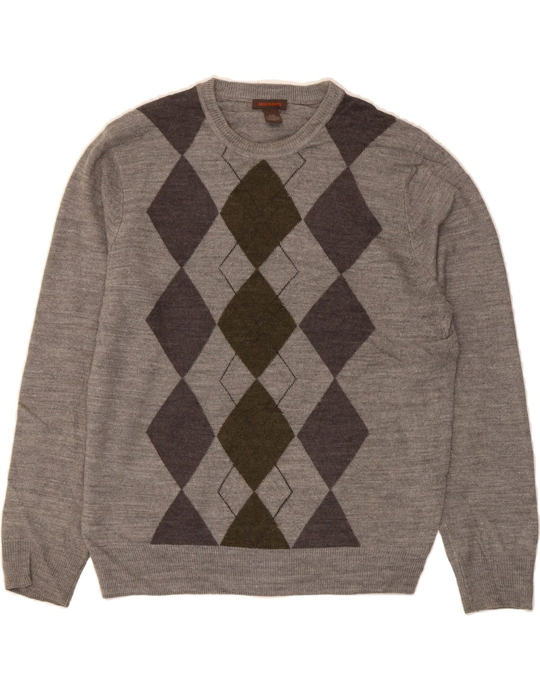 DOCKERS Mens Crew Neck Jumper Sweater Medium Grey Argyle/Diamond Acrylic Vintage Dockers and Second-Hand Dockers from Messina Hembry 