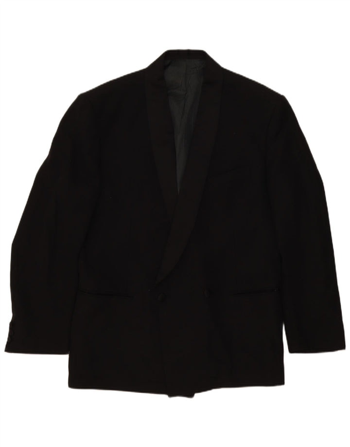 Lebole Mens Double Breasted Blazer Jacket IT 52 XL Black Virgin Wool