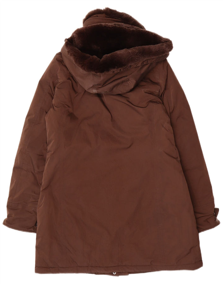 Jachetă parka cu glugă Woolrich pentru femei UK 14 Poliester maro mediu