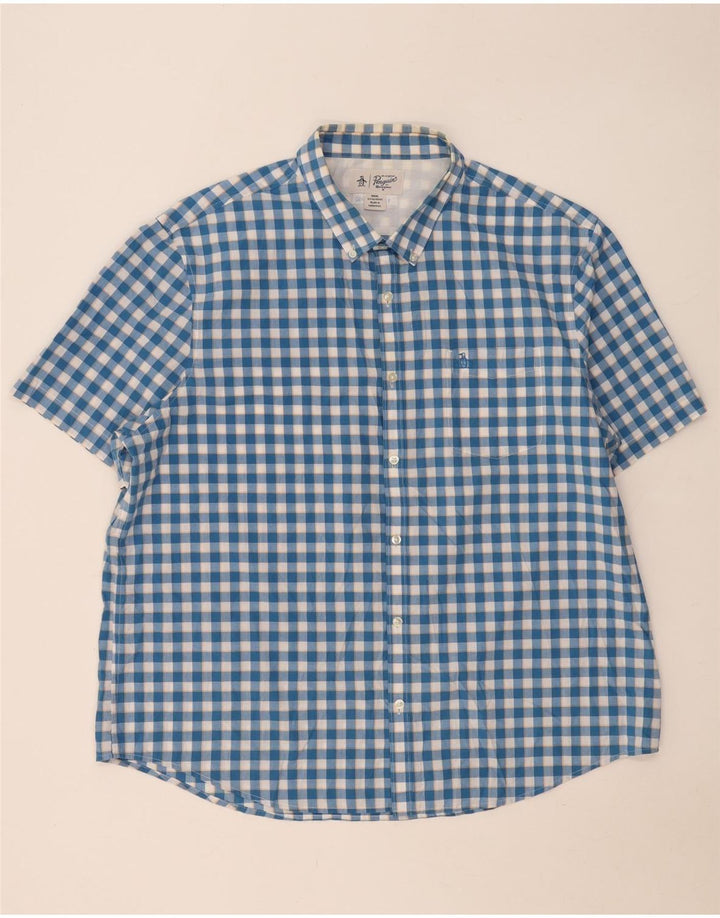 Penguin Mens Short Sleeve Shirt 3XL Blue Gingham