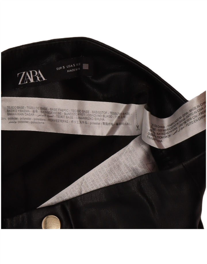 Zara Womens Faux Leather Mini Skirt Small W26  Black Polyester