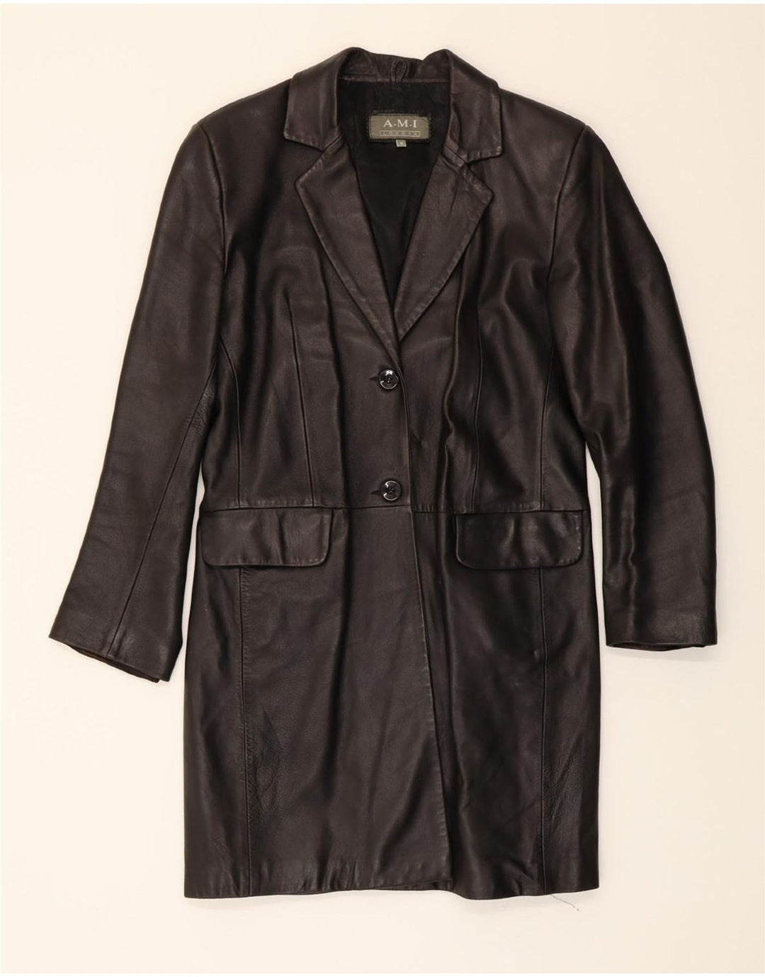 VINTAGE Womens Leather Coat UK 10 Small Black Leather Vintage Vintage and Second-Hand Vintage from Messina Hembry 