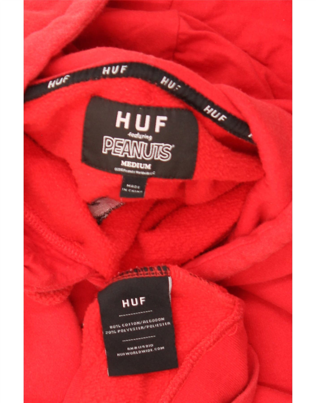 HUF Mens Peanuts Graphic Hoodie Jumper Medium Red Cotton