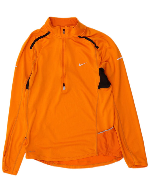 Nike Mens Dri Fit Zip Neck Pullover Tracksuit Top Medium Orange Colourblock