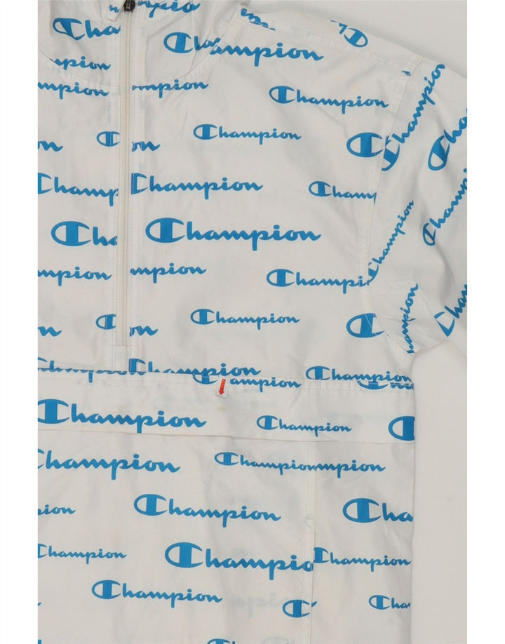 CHAMPION Womens Graphic Hooded Rain Jacket UK 6 XS White Polyester Vintage Champion and Second-Hand Champion from Messina Hembry 