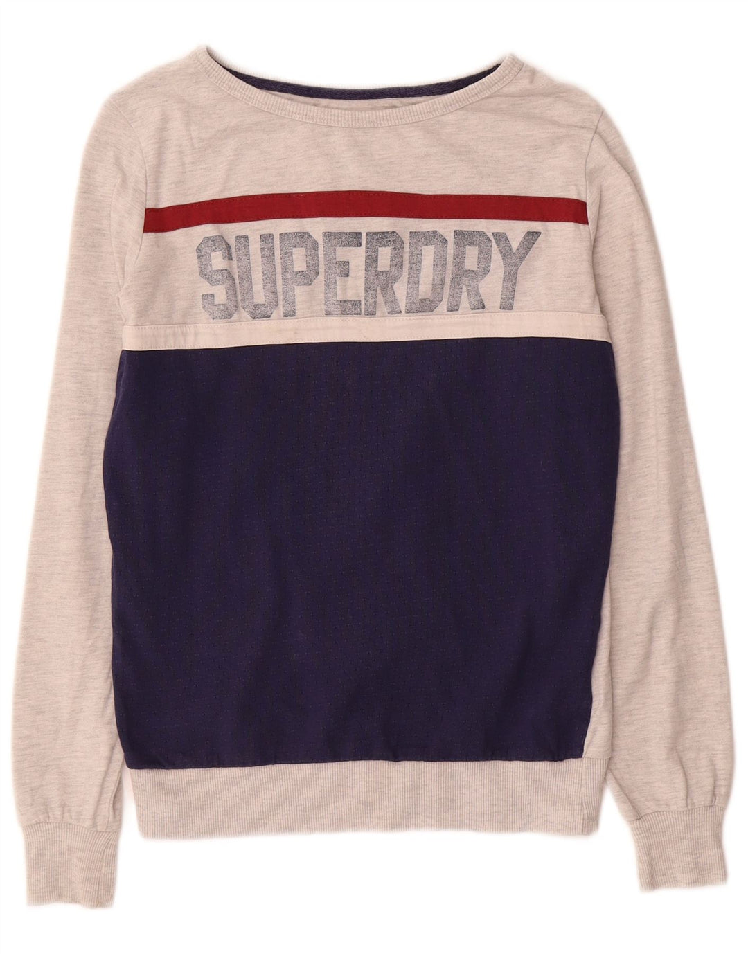 Superdry Womens Graphic Sweatshirt Jumper UK 12 Medium Grey Colourblock