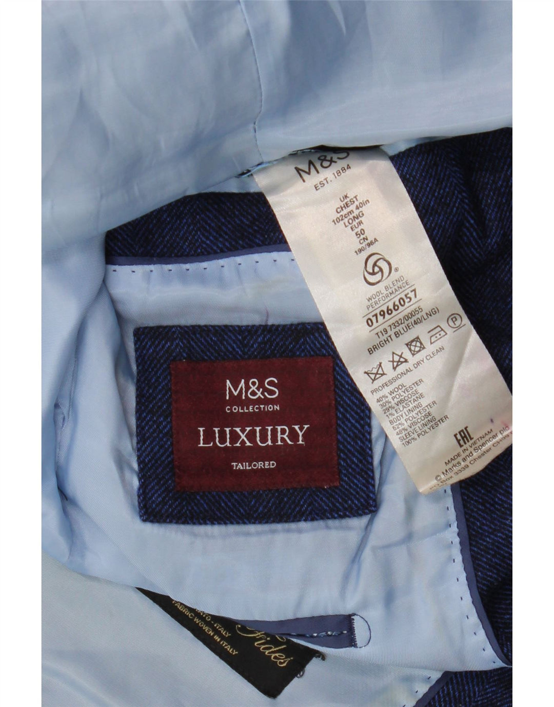 Marks & Spencer Mens Tailored Fit Blazer Jacket UK 40 Large Navy Blue