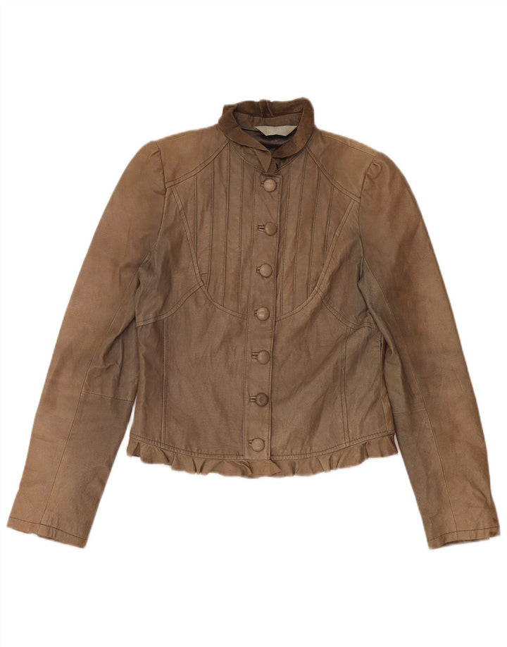 Vintage ženska crop kožna jakna UK 10 Mala bež