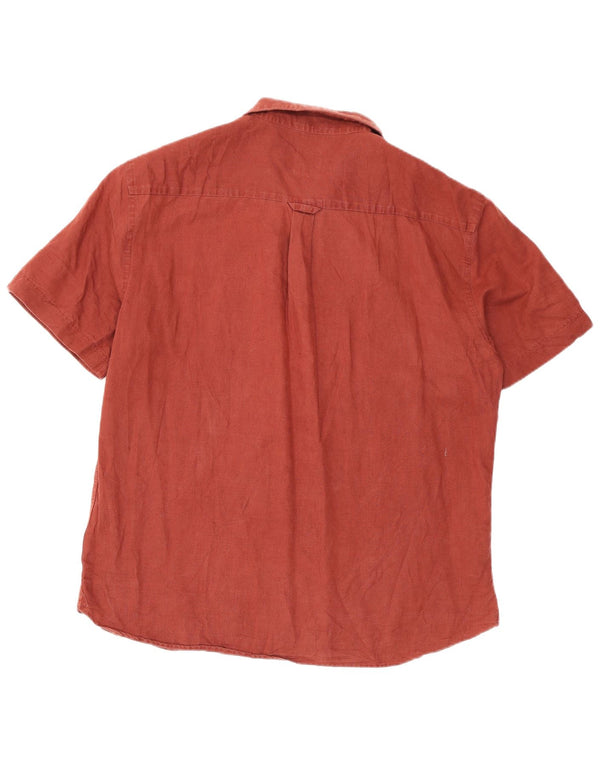 Zara Mens Short Sleeve Relaxed Fit Pullover Shirt Large Burgundy