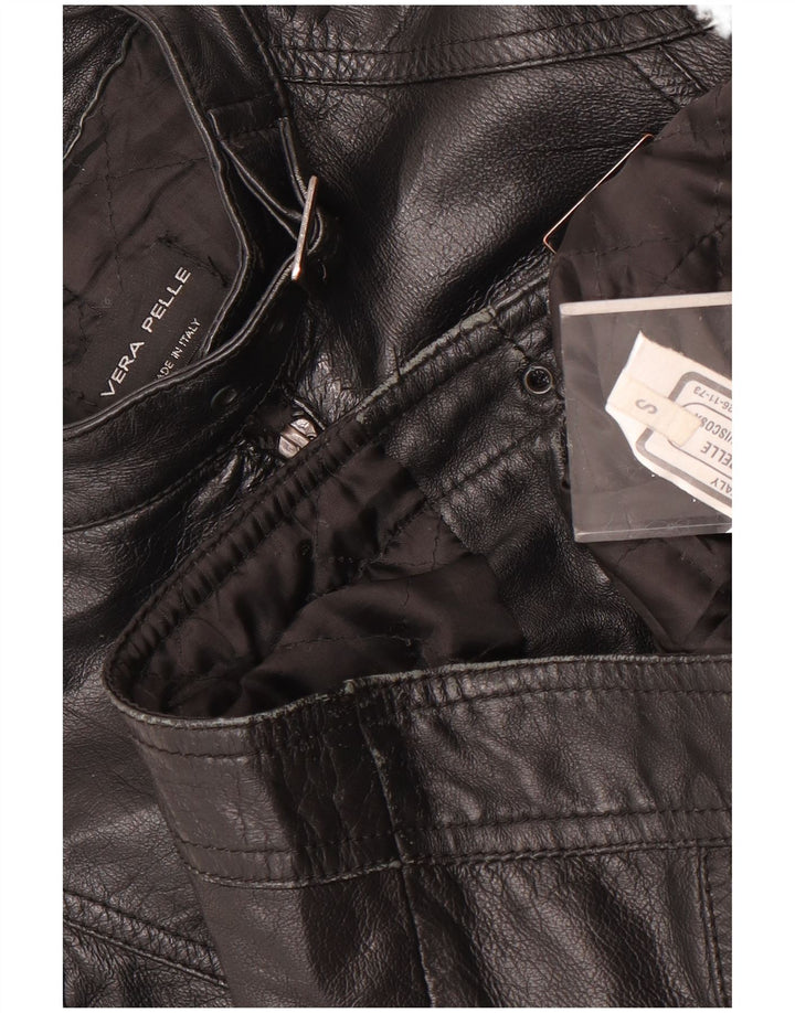 Vintage Womens Crop Leather Biker Jacket UK 10 Small Black Leather