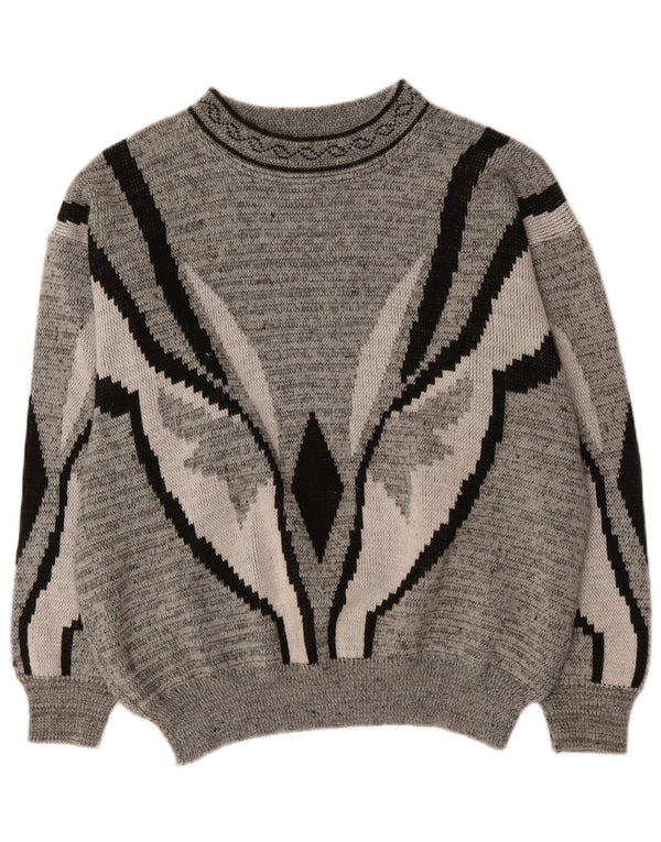 Vintage herre rund hals sweater IT 52/54 stor grå geometrisk