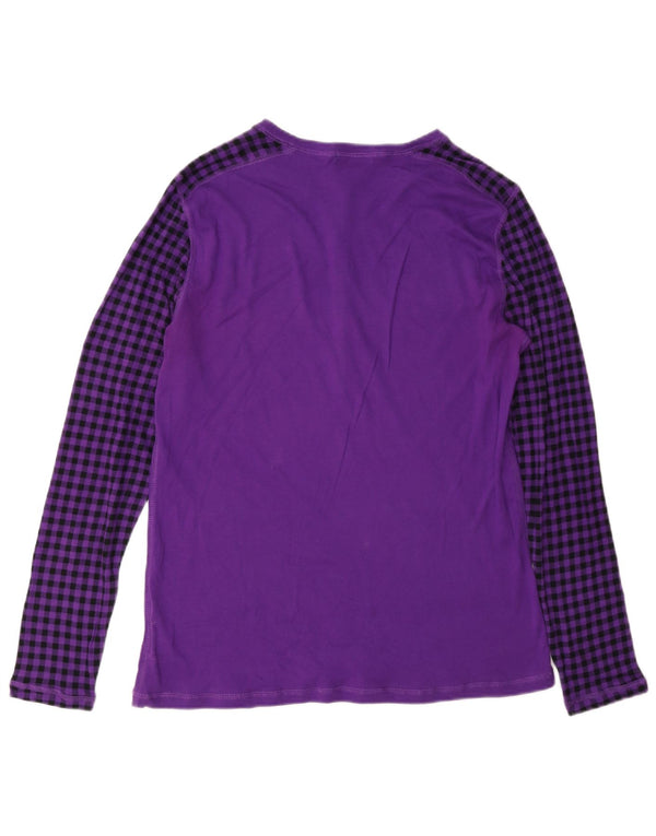 Chaps Mujer Top Manga Larga UK 40 XL Algodón A Cuadros Púrpura